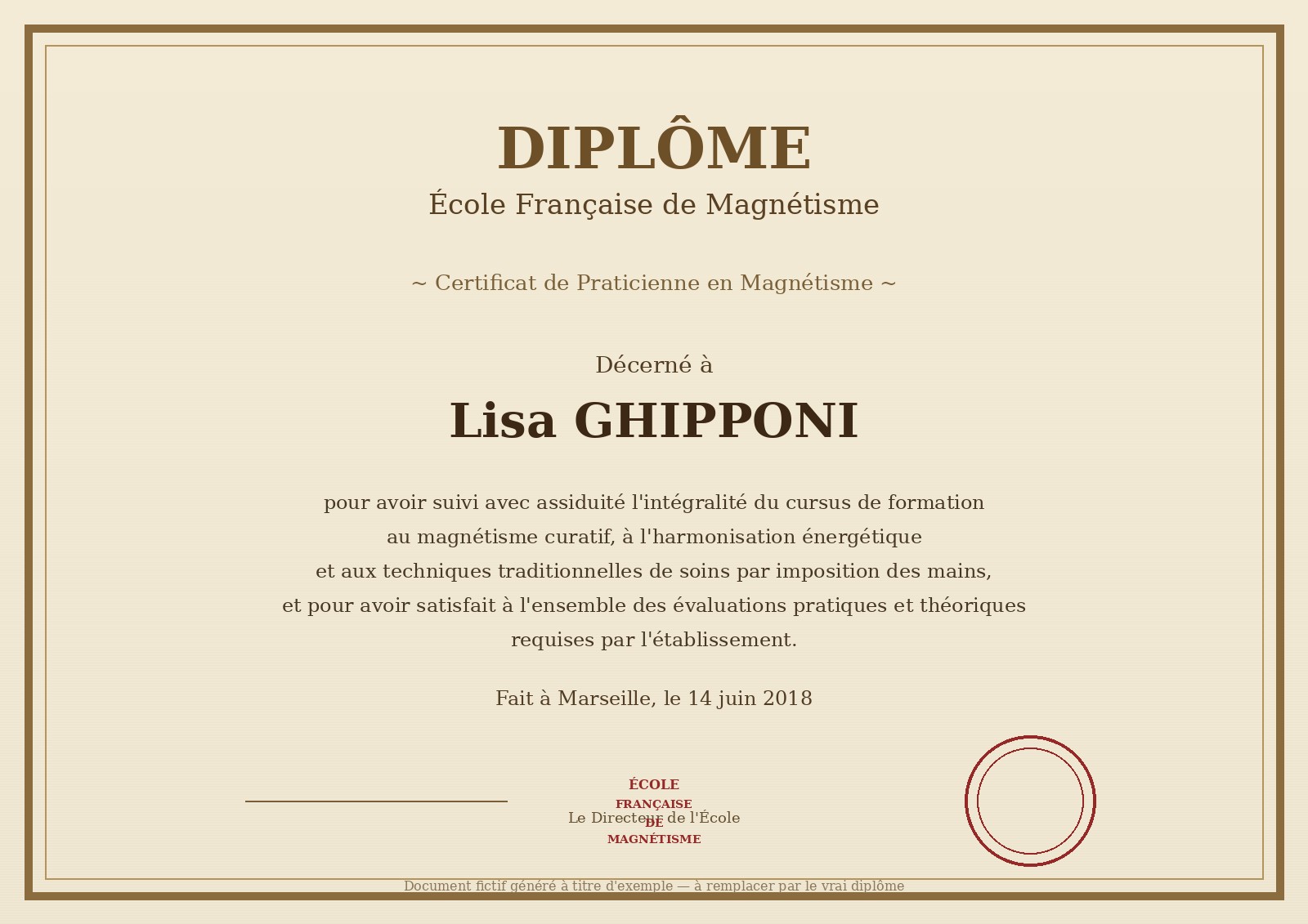 Diplôme de l'École Française de Magnétisme — Lisa GHIPPONI